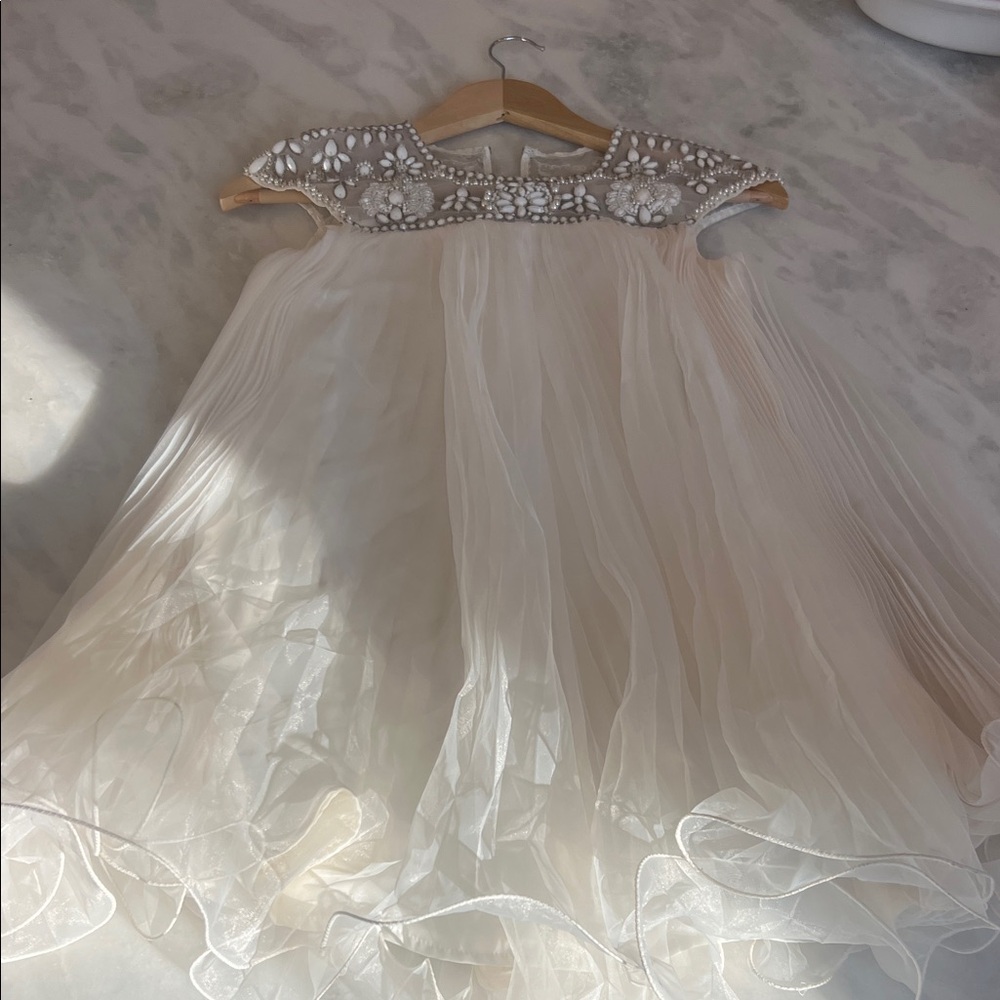 Marchesa Ivory Kids Dress with Embellished Neckline
